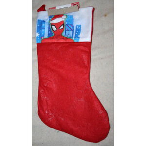 2024 Christmas Stocking Animated Spiderman in front Skyline on Red 16" by RUZ